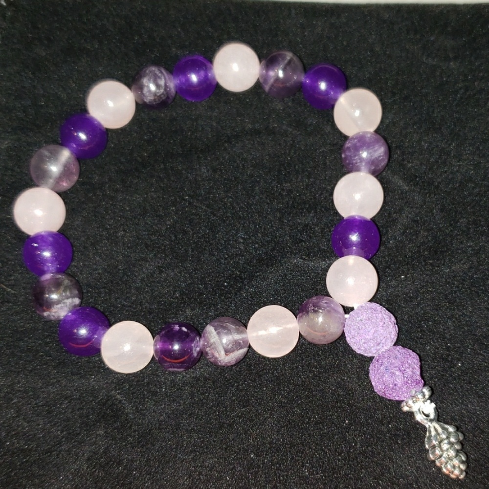 Amethyst, Rose Quartz, Fluorite, lava Bracelet